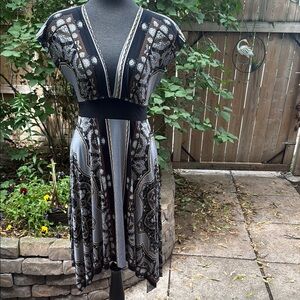 Vintage Linda Dress Slinky Black White Grey and Brown